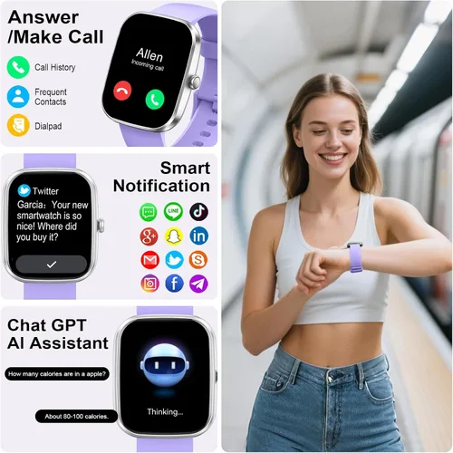 Miniatura 2 de uaue Reloj inteligente AI con ChatGPT, reloj inteligente de llamadas Bluetooth de 1.91 pulgadas para hombres y mujeres, más de 110 modos de fitness