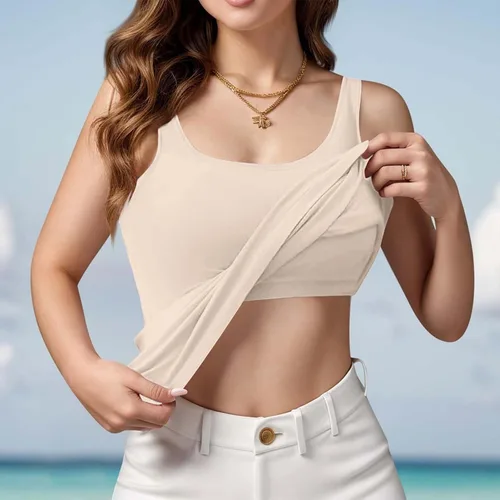 Miniatura 6 de Camiseta sin mangas con brasier integrado para mujer, sin mangas, correa ancha, ropa de dormir básica, para entrenamiento, yoga, camisola acolchada