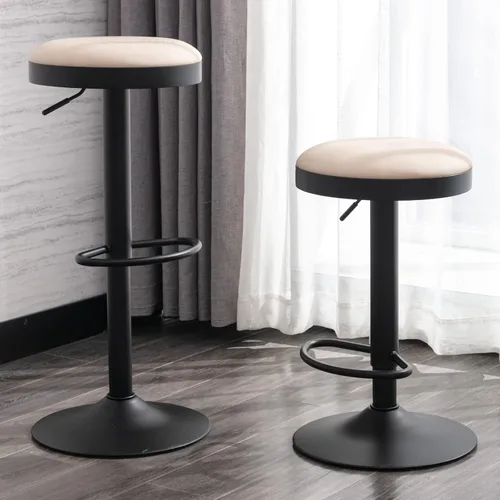 Miniatura 9 de Taburetes de bar sin espalda, taburetes de bar ajustables redondos individuales para encimera de cocina, taburete giratorio de altura de barra, beige