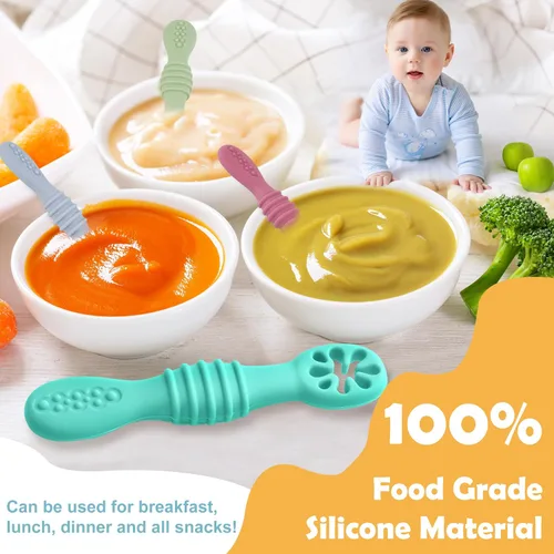 Miniatura 6 de 8 utensilios de destete LED para bebés, cuchara de silicona de primera etapa, cucharas multicolor para bebés de más de 6 meses, Cucharas