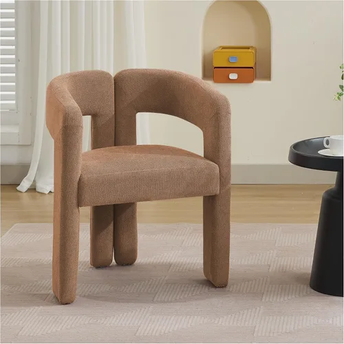 Miniatura 23 de adochr Modernas sillas de comedor de barril, silla de comedor tapizada de lino con patas de madera, sillas decorativas con brazos, cómodos sillones