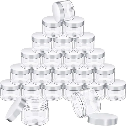 Miniatura 24 de SATINIOR 24 frascos de plástico transparente vacíos con tapas, recipientes de almacenamiento redondos de boca ancha para productos de belleza