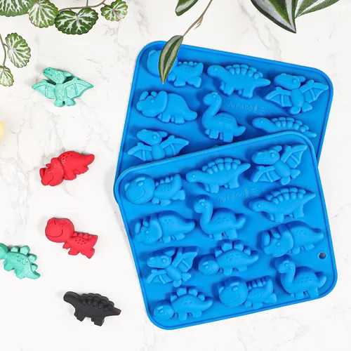 Miniatura 4 de Webake Moldes de silicona para caramelos de dinosaurio de 12 cavidades con forma de T-rex, Stegosaurus, triceratops, ideal para dulces, chocolate
