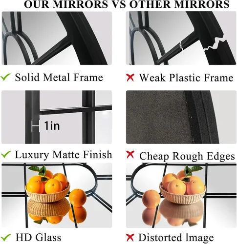 Miniatura 3 de HQiJun Espejo de Pared Ventana Espejos Decorativos Arqueados Estilo Granja para Sala de Estar Dormitorio Entrada Baño Tocador (Negro, 47" x 17" x 1")