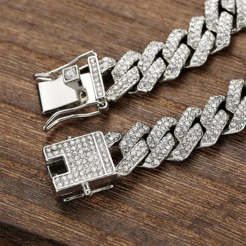 Miniatura 8 de Saintda Cuban Link Bracelet For Men WomenRose Gold18K Gold PlatedSilver Bracelet13mm8 inches Miami Iced Out Bracelet Hip Hop Bracelets Jewelry