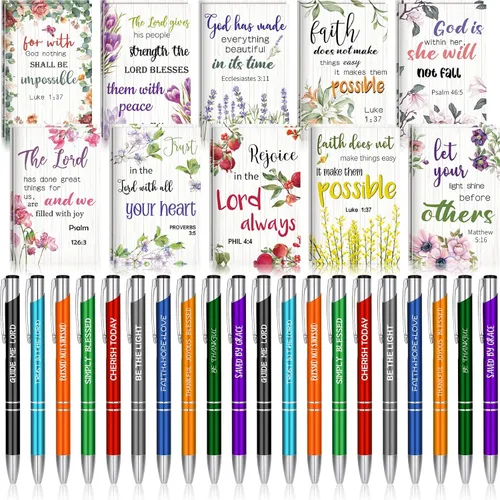 Geyee - Juego de 40 bolígrafos cristianos para notas, 20 mini cuadernos con versículos de la Biblia, 20 bolígrafos inspiradores, cuaderno