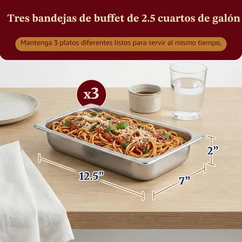 Miniatura 3 de Elite Gourmet EWM-6171 - Servidor de buffet con control de temperatura, calentador de alimentos, 3 bandejas triples de 2.5 cuartos de galón, tapas