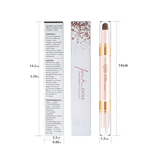 Miniatura 7 de Sombra de ojos en barra crema, 2 tonos con purpurina degradada brillante doble cabezal, herramienta de maquillaje de ojos impermeable de larga