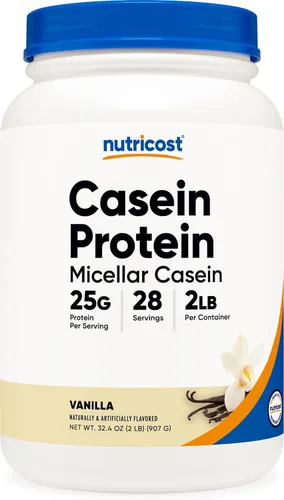Nutricost Proteína en Polvo de Caseína 2lb Vainilla - Caseína Micelar, Sin Gluten, Sin OGM