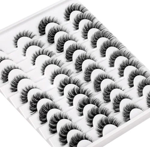 Miniatura 748 de Pooplunch - Pestañas postizas finas de visón sintético, estilo ojo de gato, naturales, cruzadas, tipo racimo, efecto 8D de volumen, tiras