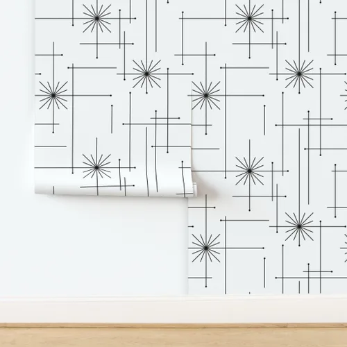 Miniatura 4 de Papel tapiz para despegar y pegar, diseño geométrico de mediados de siglo, moderno, negro, blanco, monocromático, minimalista, extraíble, por