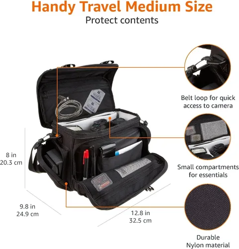 Miniatura 10 de Amazon Basics Bolsa grande para dispositivos DSLR, negra con interior gris