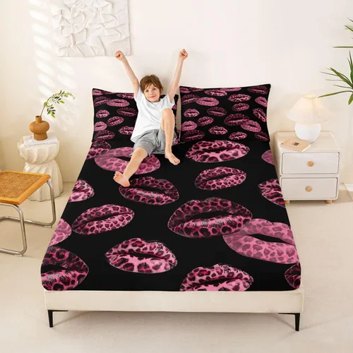 Miniatura 26 de Feelyou Leopard Print Lips Fitted Sheet Twin Size for Kids Boys Girls Cheetah Print Bed Sheets Set 16" Deep Pocket Soft Breathable Microfiber