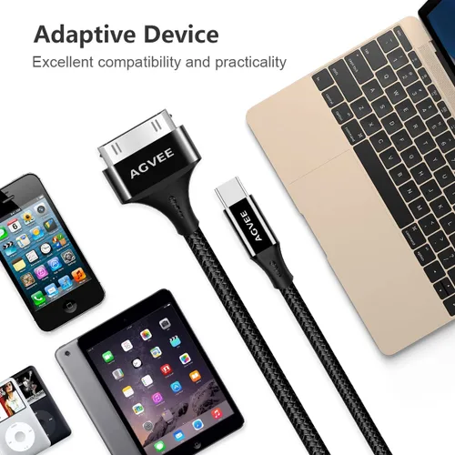 Miniatura 7 de AGVEE Paquete de 2 adaptadores de cable USB-C a 30 pines de 6.6 pies para iPhone 4/4S iPad 1/2/3 iPod, carcasa de metal trenzada tipo C a 30 pines