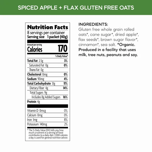 Miniatura 2 de Nature's Path Avena Instantánea Orgánica de Manzana con Especias + Linaza, 11.3 oz (Paquete de 6), Sin Gluten, Sin OGM