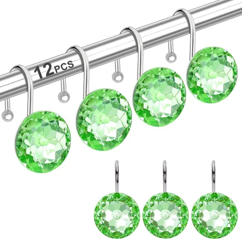Miniatura 10 de 12 piezas de ganchos para cortina de ducha para baño, ganchos para cortinas de ducha de acero inoxidable resistentes al óxido con strass decorativos