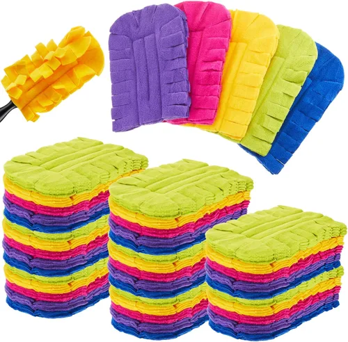Miniatura 24 de Zubebe 12 piezas de repuesto de plumero de forro polar reutilizables, plumeros planos de plumas, almohadillas de limpieza lavables para múltiples