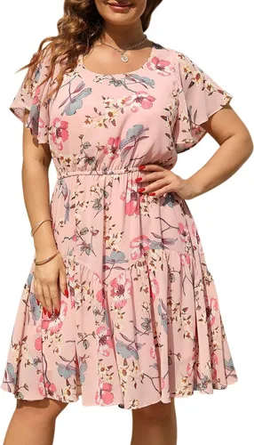 Nemidor NEM297 - Vestido casual de verano con estampado, de gasa para mujer, talla extragrande, con manga con volantes, por debajo de la rodilla