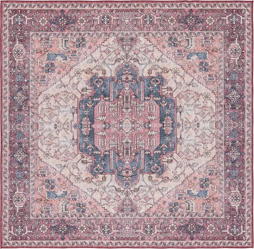Miniatura 10 de SAFAVIEH Tucson Collection - Alfombra lavable de 2 pies 6 x 8 pies, color beige y rosa, antideslizante, ideal para zonas de alto tráfico en sala