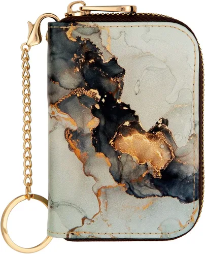 Rfid - Tarjetero para mujer, organizador de acordeón para hombre, minimalista, tarjetero y llavero, Marbling, Multifunción