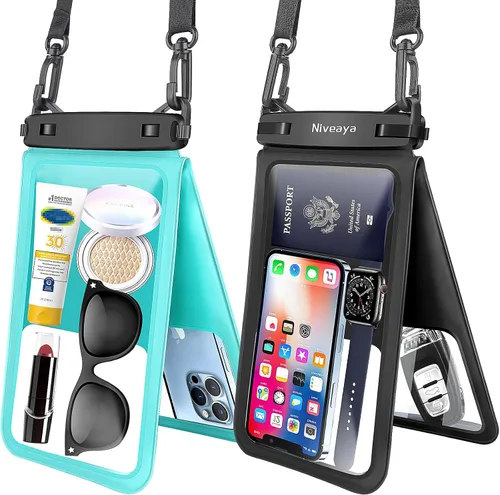 Miniatura 13 de Niveaya Bolsa impermeable para teléfono con doble espacio - 2 unidades, funda impermeable con cordón para iPhone 16/15/14/13/12 Pro Max hasta 8.3