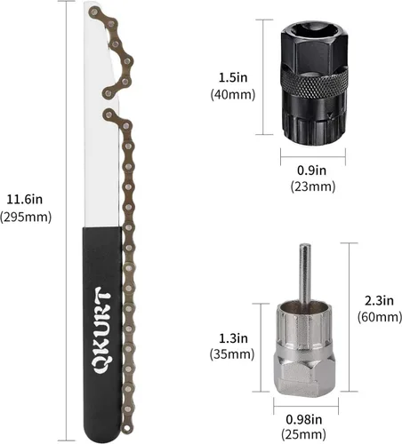 Miniatura 2 de QKURT Kit de herramientas de látigo de cadena de bicicleta, herramienta de extracción de casete de ciclo de 3 piezas, apta para cadenas de 7, 8, 9
