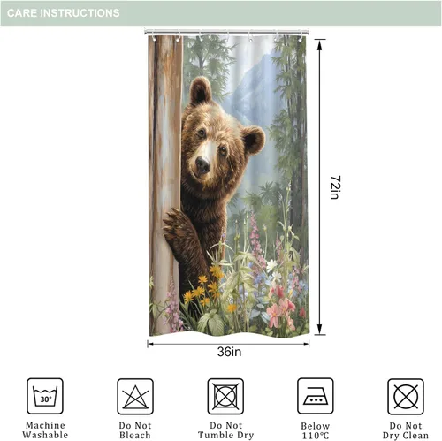 Miniatura 4 de Riyidecor Cortina de ducha de oso pequeño para decoración de baño, 36 pulgadas de ancho x 72 pulgadas de alto, caravana, mitad de vida silvestre