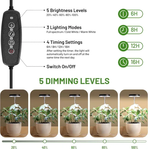 Miniatura 6 de LBW Luz de cultivo para plantas de interior, luz de cultivo de plantas de halo de espectro completo con base, lámpara de cultivo de plantas