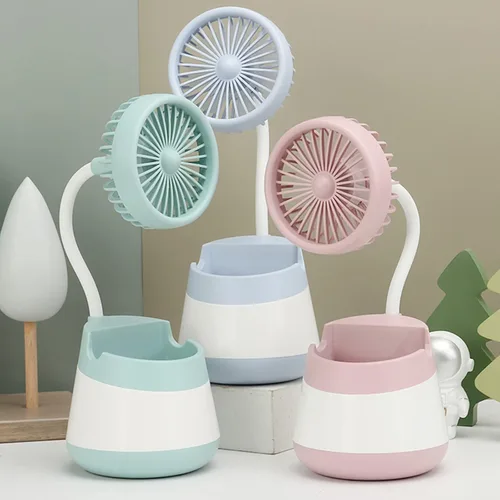 Miniatura 5 de Soporte para bolígrafo con ventilador portátil, organizador de escritorio de plástico, accesorios de escritorio y espacio de trabajo, suministros