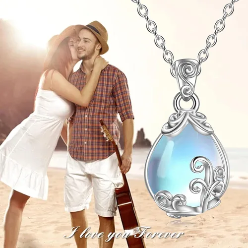 Miniatura 3 de POPLYKE Collar con colgante de lágrima de filigrana de plata de ley, joyería de cristal para mujer