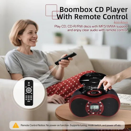 Miniatura 4 de Boombox reproductor de CD portátil para el hogar con radio FM, Bluetooth, reproducción de CD-R/CD-RW/MP3 CDs, control remoto, puerto USB, entrada