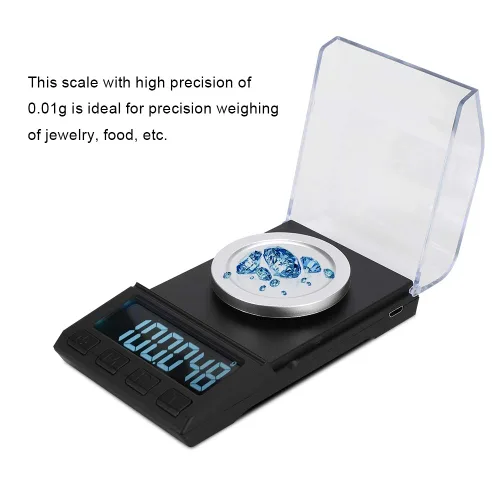 Miniatura 2 de Báscula digital de joyería, 3.53 oz/0.001 G LCD, mini báscula electrónica de joyería en quilates, equilibrio de laboratorio, oro, plata, diamante