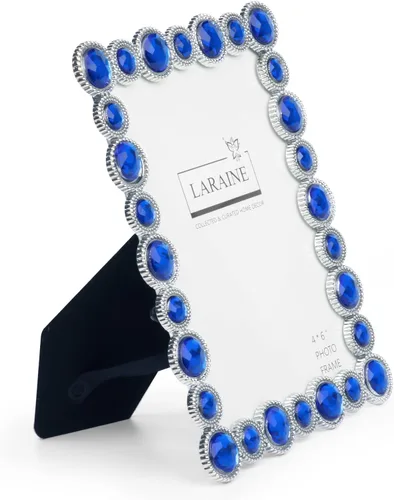 Miniatura 2 de LARAINE Marco de Fotos 4x6 con Diamantes de Imitación de Metal y Cristal de Alta Definición para Mostrar Fotografías en Mesa, Decorativo para el Azul