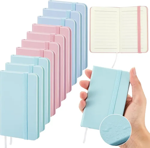 Miniatura 11 de Qeeenar Paquete de 10 cuadernos de bolsillo de cuero de tapa dura, mini diarios rayados de 4 x 2.5 pulgadas, diseño de hojas doradas, 50 hojas