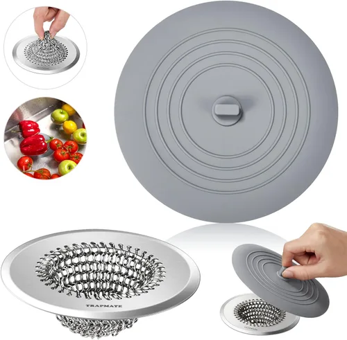 Miniatura 7 de TRAPMATE Colador de Drenaje para Fregadero, Colador de Drenaje para Fregadero de Cocina de Malla de Cadena Reversible, Fácil de Limpiar, Colador