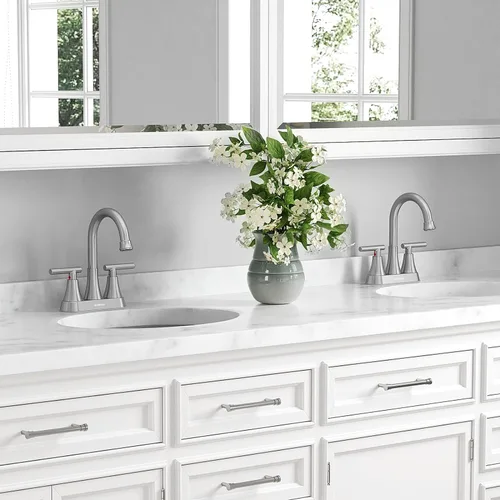Miniatura 6 de Hurran - Grifos de baño para fregadero de 3 agujeros, grifo de fregadero de baño de níquel cepillado de 4 pulgadas con mangueras de drenaje 2