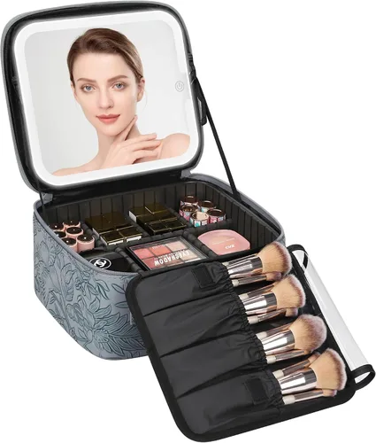 Miniatura 23 de Relavel Estuche de maquillaje con espejo LED, 01-Negro, Bolsa de maquillaje de viaje con espejo LED para niñas