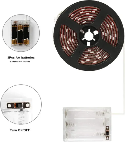 Miniatura 7 de Geekeep - Tira de luces LED a pilas, impermeables, flexibles, tiras de luz LED SMD 5050 con cinta de luz LED (6.56 pies, blanco frío)