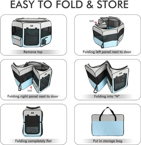 Miniatura 7 de X-ZONE PET jaula plegable portátil para mascotas, perros, gatos, corralito, de tela oxford 600D prémium, cremallera superior extraíble, uso en Azul