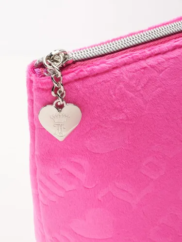 Miniatura 5 de Juicy Couture Bolsa de maquillaje negra Organizador de cosméticos Esenciales de viaje con cremallera superior cuña terciopelo corazón amor