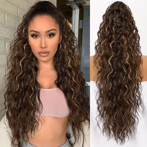 Miniatura 52 de ORSUNCER Extensión de cola de caballo de 18" con pinza rizada, cola de caballo esponjosa, extensiones de pelo sintético de aspecto natural para mujer