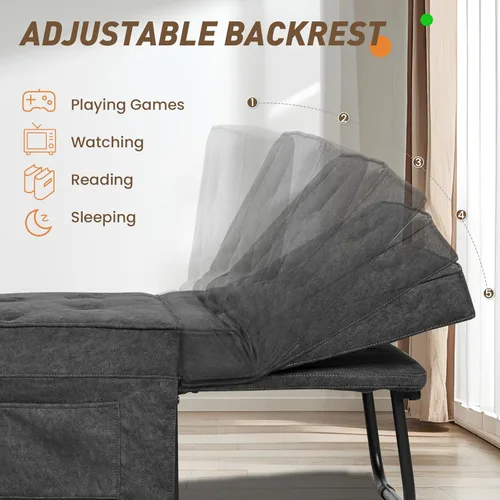 Miniatura 6 de Sofá Cama Convertible, Cama Otomana Plegable Multifunción 4 en 1 con Respaldo Ajustable, Moderna Silla Cama Extraíble para Sala de Estar, Gris
