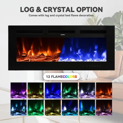 Miniatura 6 de Chimenea eléctrica montada en la pared y empotrada de 36 pulgadas con control remoto temporizador de 8 horas, 12 llamas, pantalla táctil, calentador