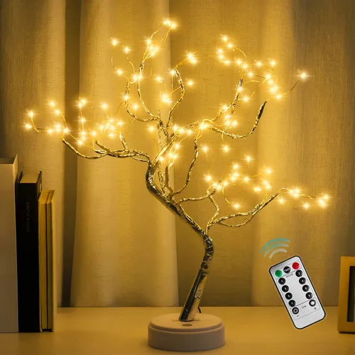Miniatura 9 de PXBNIUYA Paquete de 2 decoración de habitación, 20 pulgadas, 108 luces LED de árbol bonsái de mesa, lámpara de árbol artificial para bricolaje