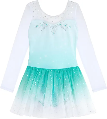 Miniatura 21 de EQSJIU Leotardo de baile de manga larga para niñas, vestido de ballet brillante con copo de nieve, tutú con falda tutú para niñas