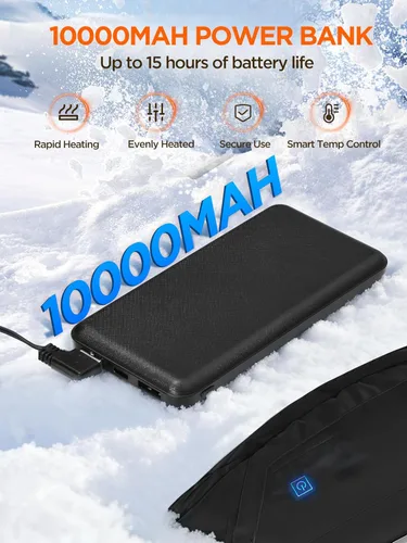 Miniatura 3 de Bolsa de calentador de manos con calefacción, manopla eléctrica de calentamiento de 3 etapas, banco de energía portátil recargable de 10000 mAh