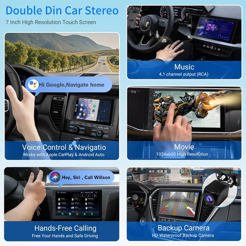Miniatura 7 de Estéreo de coche Haudio, doble din, con pantalla táctil HD de 7 pulgadas CarPlay y Android Auto Cámara de respaldo Navegación GPS por