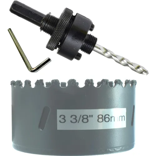 Miniatura 74 de Sierra de agujero HSS con mandril piloto de 2 piezas de alta velocidad para perforar madera y acero, broca de 1/4" de diámetro y eje, broca piloto