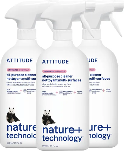 Miniatura 12 de ATTITUDE Spray limpiador multiusos, verificado por EWG, vegano, fabricado con 94% de ingredientes a base de plantas, sin rayas para cocina, baño