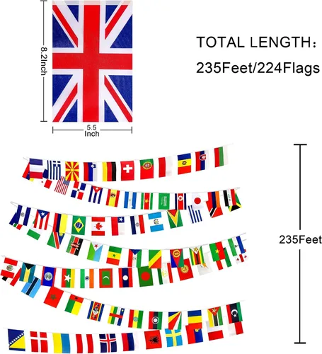 Miniatura 2 de Consummate Juego de banderas de cadena de 224 países del mundo internacional, mini banderas nacionales, banderas de todos los países